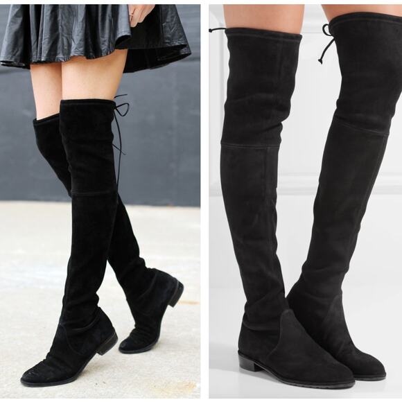 STUART WEITZMAN Lowland Over The Knee Suede Leather Boots Black Sz 5 - Picture 1 of 9
